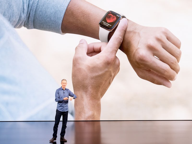 Apple COO Jeff Williams discusses Apple Watch Series 4 during an event on September 12, 2018, in Cup...
