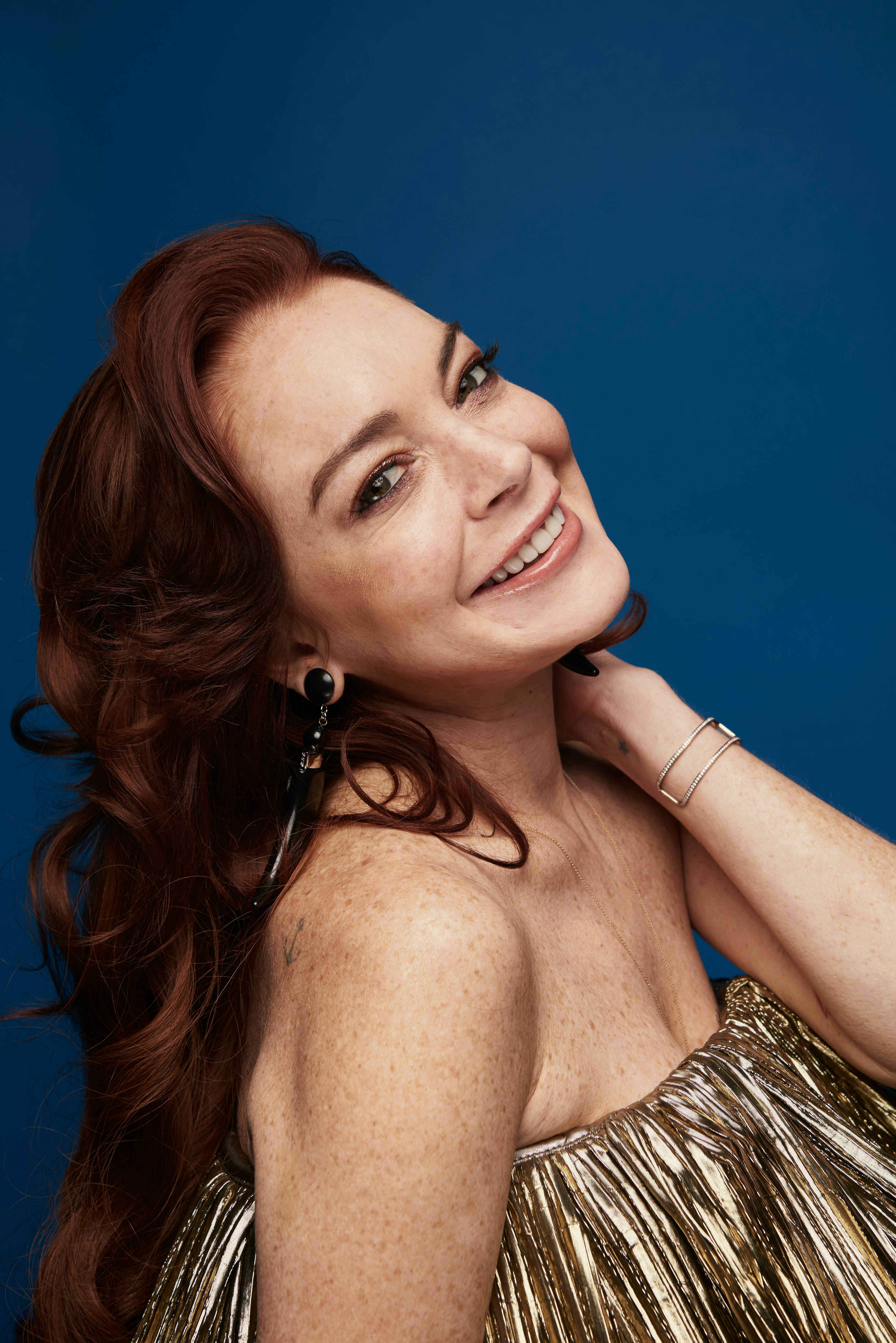 BILBAO, SPAIN - NOVEMBER 04:  Lindsay Lohan poses at the MTV EMAs 2018 studio at Bilbao Exhibition C...