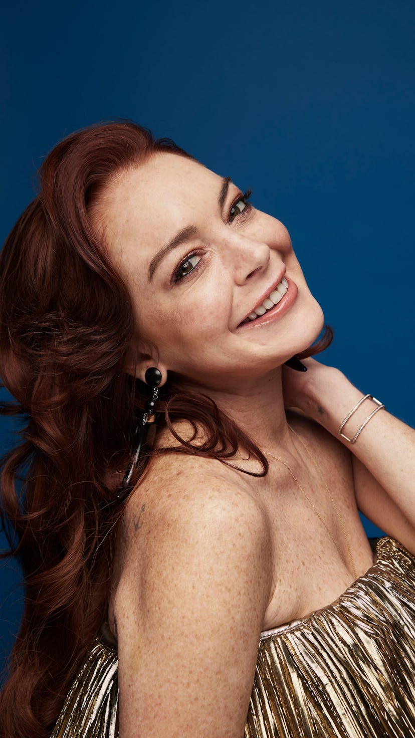 BILBAO, SPAIN - NOVEMBER 04: Lindsay Lohan poses at the MTV EMAs 2018 studio at Bilbao Exhibition C...