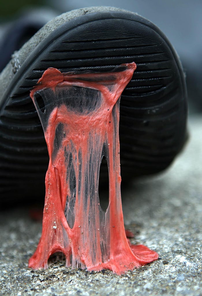 Chewing gum stuck to a shoe in Dublin.   (Photo by Niall Carson - PA Images/PA Images via Getty Imag...