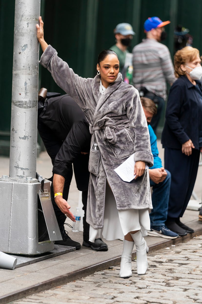 Tessa Thompson is seen filming "Westworld" in SoHo