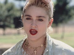American singer and actress Madonna at a Pro-Peace rally in Van Nuys, Los Angeles, California, 5th O...