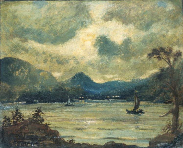 Sailing at Moonlight, Samoa, Oil on wood, 12 3/4 x 15 3/4 in. (32.4 x 40 cm), Paintings, Louis Miche...