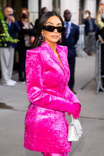 Kim Kardashian Wears Hot Pink Balenciaga Jacket and Boots in NYC