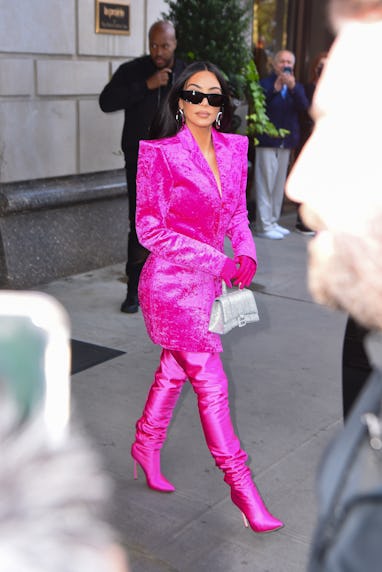 NEW YORK, NEW YORK - OCTOBER 07: Kim Kardashian is seen in Manhattan on October 07, 2021 in New York...