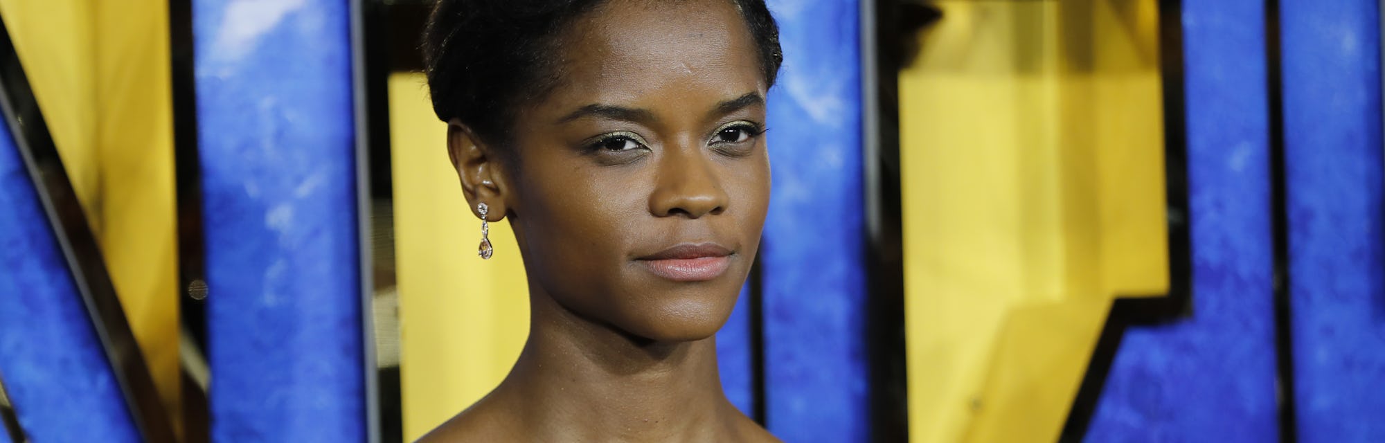 Guyanese-born British actress Letitia Wright poses on arrival for the European Premiere of 'Black Pa...