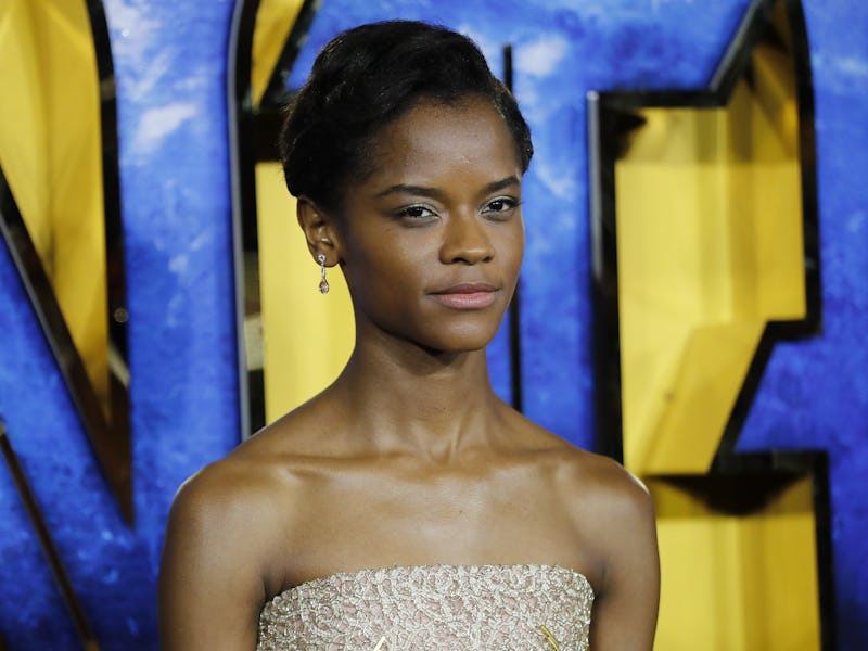 Guyanese-born British actress Letitia Wright poses on arrival for the European Premiere of 'Black Pa...