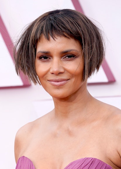 Halle Berry wearing a chunky blunt bob