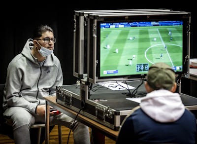 Young gamers take part in an esports tournament at the Dukenburg district centre in Nijmegen on Dece...