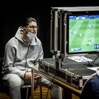 Young gamers take part in an esports tournament at the Dukenburg district centre in Nijmegen on Dece...
