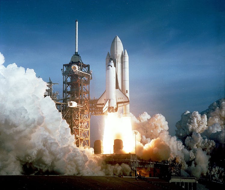 First Space Shuttle Mission launches, Florida, USA, April 12, 1981. Space Shuttle Columbia and STS-1...