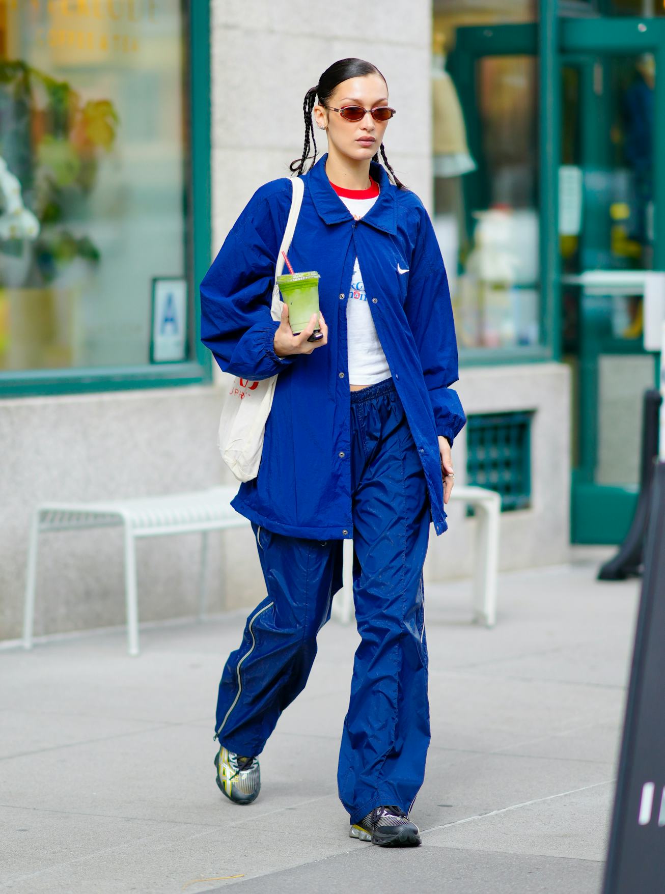 NEW YORK, NEW YORK - OCTOBER 12: Bella Hadid is seen on October 12, 2021 in New York City. (Photo by...