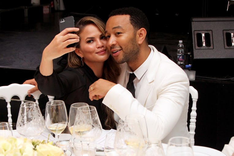 FLORENCE, ITALY - SEPTEMBER 05:  Chrissy Teigen and John Legend attend the White Party Dinner Hosted...