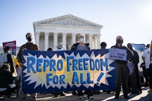 WASHINGTON, DC - NOVEMBER 01: Pro-choice demonstrators rally outside the U.S. Supreme Court on Novem...