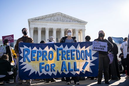 WASHINGTON, DC - NOVEMBER 01: Pro-choice demonstrators rally outside the U.S. Supreme Court on Novem...