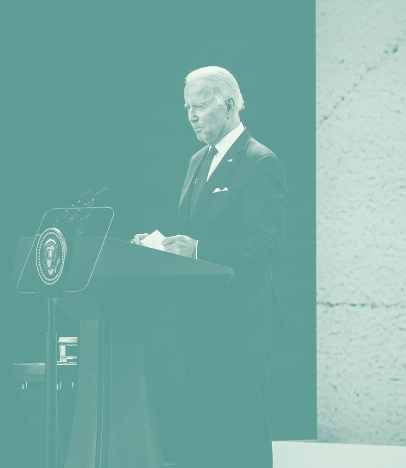 Joe Biden, President of the United States of America, waits for questions in a press conference duri...
