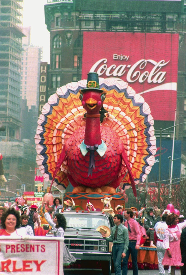 A turkey parade float opens the annual Macy's Thanksgiving Day Parade in New York City.