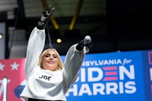 PITTSBURGH, PA - NOVEMBER 02: Lady Gaga performs in support of Democratic presidential nominee Joe B...