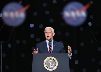 CAPE CANAVERAL, FLORIDA - MAY 30: U.S. Vice President Mike Pence speaks after the launch of the Spac...