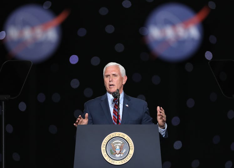CAPE CANAVERAL, FLORIDA - MAY 30: U.S. Vice President Mike Pence speaks after the launch of the Spac...