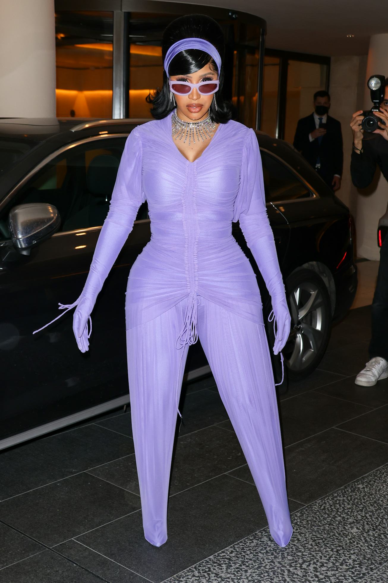 PARIS, FRANCE - OCTOBER 03: Cardi B is seen leaving her hotel on October 03, 2021 in Paris, France. ...