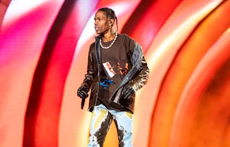 HOUSTON, TEXAS - NOVEMBER 05: Travis Scott performs during 2021 Astroworld Festival at NRG Park on N...