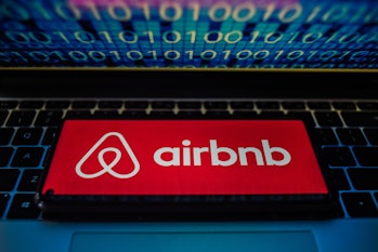 PORTUGAL - 2021/08/24: In this photo illustration an Airbnb logo seen displayed on a smartphone with...