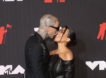 NEW YORK, NEW YORK - SEPTEMBER 12: Travis Barker and Kourtney Kardashian attend the 2021 MTV Video M...