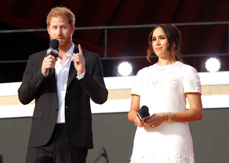 NEW YORK, NEW YORK - SEPTEMBER 25: Prince Harry, Duke of Sussex and Meghan, Duchess of Sussex speak ...