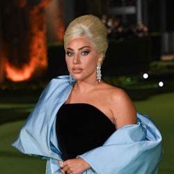 Lady Gaga wears Schiaparelli Custom Gown in 2021.