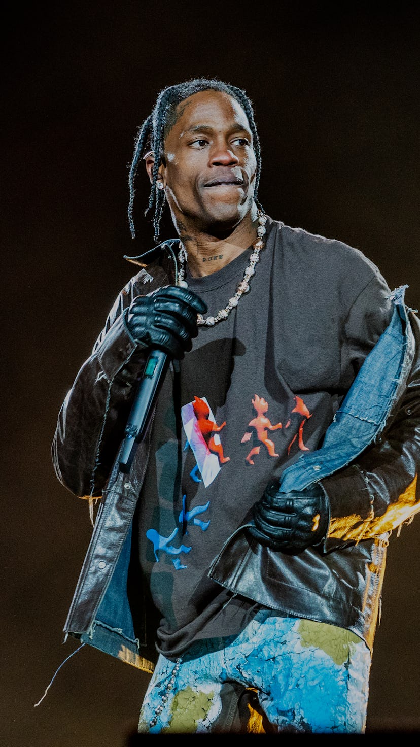 HOUSTON, TEXAS - NOVEMBER 05: Travis Scott performs during 2021 Astroworld Festival at NRG Park on N...