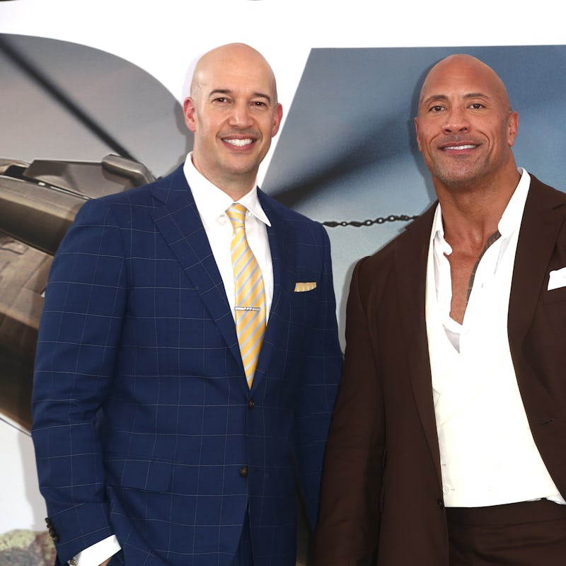 HOLLYWOOD, CALIFORNIA - JULY 13: Hiram Garcia and Dwayne Johnson attend the Premiere Of Universal Pi...