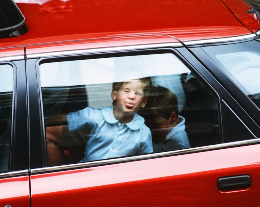 Princes William and Harry leaving hospital after visiting the Duchess of York and her daughter Princ...