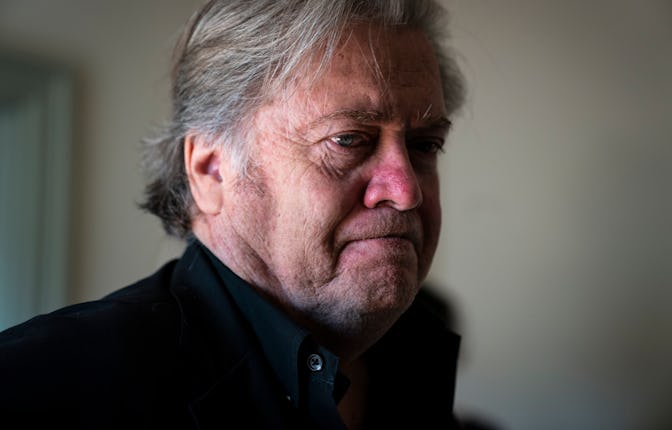 ROME, ITALY - SEPTEMBER 22 : Former White House Chief Strategist Steve Bannon finishes a television ...