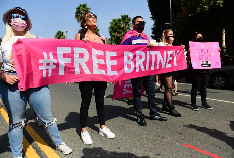 LOS ANGELES, CALIFORNIA - SEPTEMBER 29: #FreeBritney activists protest during a rally held in conjun...