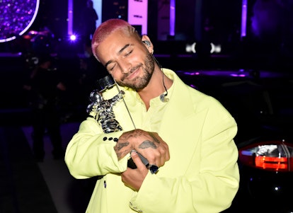 NEW YORK, NEW YORK - AUGUST 30: Maluma accepts the Best Latin award for “Qué Pena” with J Balvin, du...