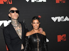 Ahead of Travis Barker's 46th birthday, he and Kourtney Kardashian attend the 2021 MTV Video Music A...