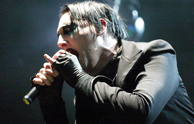 US singer Marilyn Manson performs during a concert in Monterrey in the Mexican state of Nuevo Leon, ...