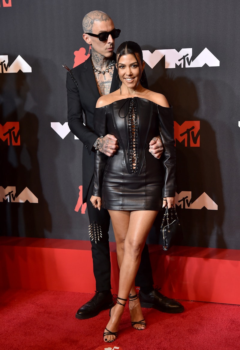 NEW YORK, NEW YORK - SEPTEMBER 12: Travis Barker and Kourtney Kardashian attend the 2021 MTV Video M...