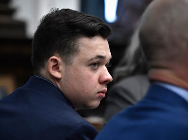 KENOSHA, WISCONSIN - NOVEMBER 15: Kyle Rittenhouse listens as the attorneys and the judge talk about...