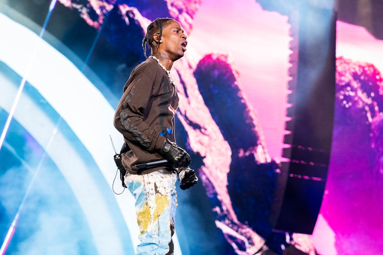 HOUSTON, TEXAS - NOVEMBER 05: Travis Scott performs during 2021 Astroworld Festival at NRG Park on N...