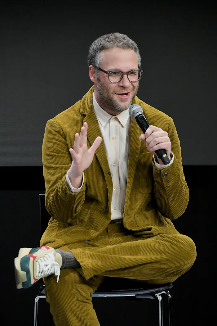 LOS ANGELES, CALIFORNIA - NOVEMBER 14: Seth Rogen speaks at Seth Rogen: A Holiday Spectacular during...