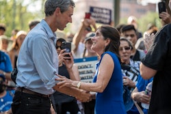 AUSTIN, TX - JUNE 20:  Luci Baines Johnson Turpin greets former U.S. Rep. Beto O'Rourke (D-TX) at a ...