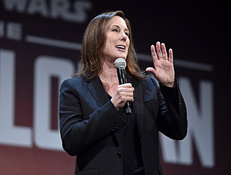 HOLLYWOOD, CALIFORNIA - NOVEMBER 13: Executive Producer Kathleen Kennedy speaks onstage at the premi...