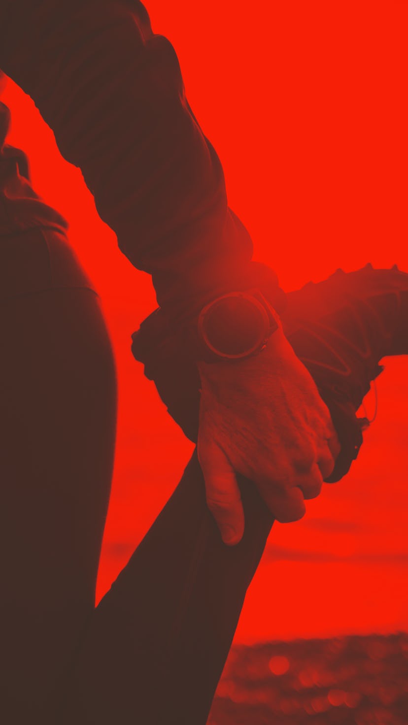 Smartwatches or fitness tracker on hand. Beautiful sun light on background. Active and healthy lifes...