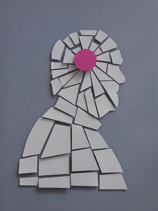 Paper craft illustration with shards of old man profile. Concept o mental illness.