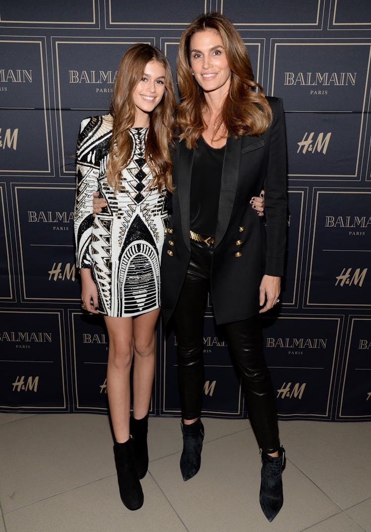 Kaia Jordan Gerber (L) and model Cindy Crawford attend the Balmain x H&M Los Angeles VIP Pre-Launch