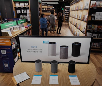 WASHINGTON, DC - MARCH 12: Amazon Echo devices are seen displayed at the new Amazon Books store in G...