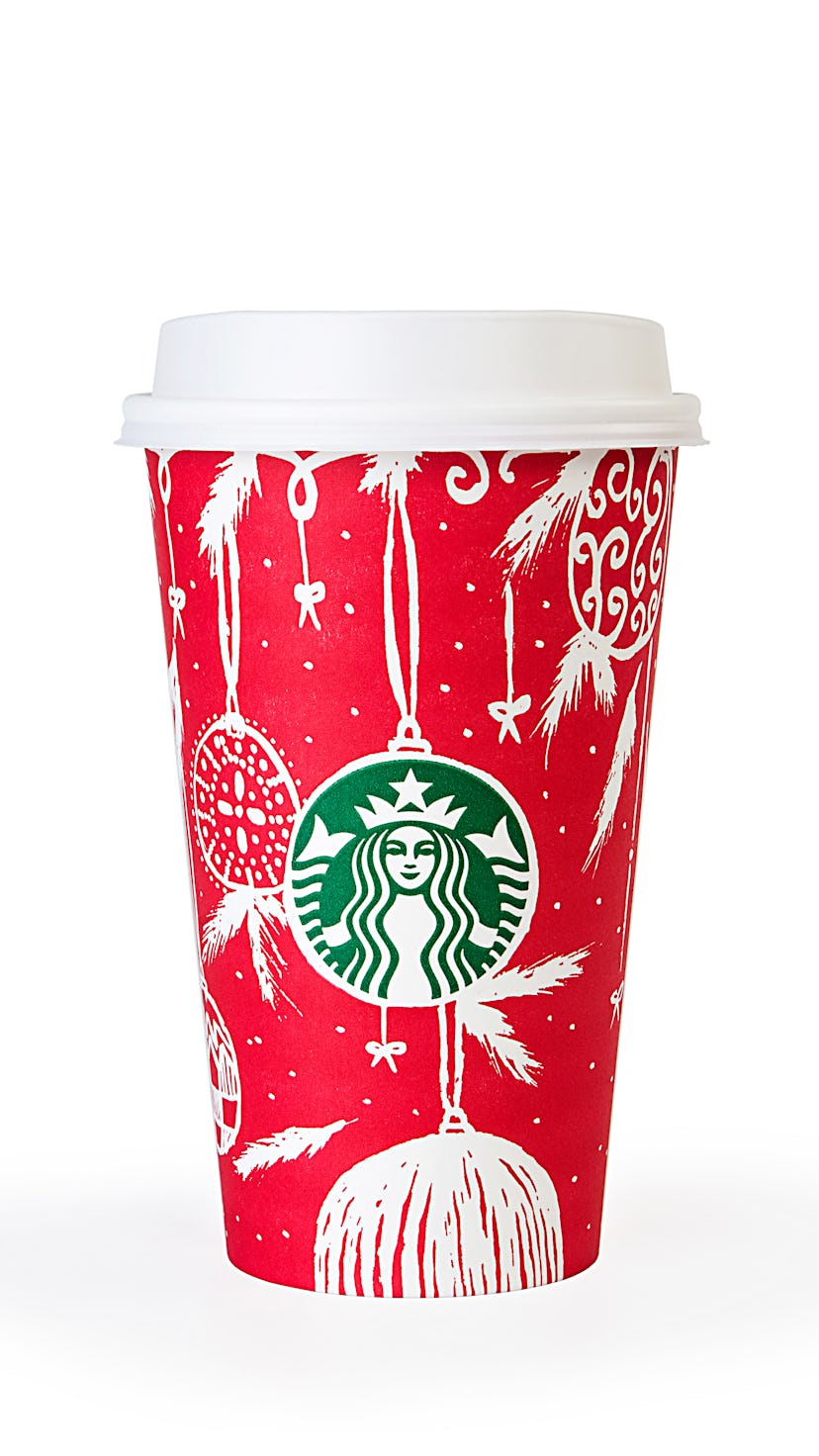 Starbucks coffee cup with christmas decorative motives

