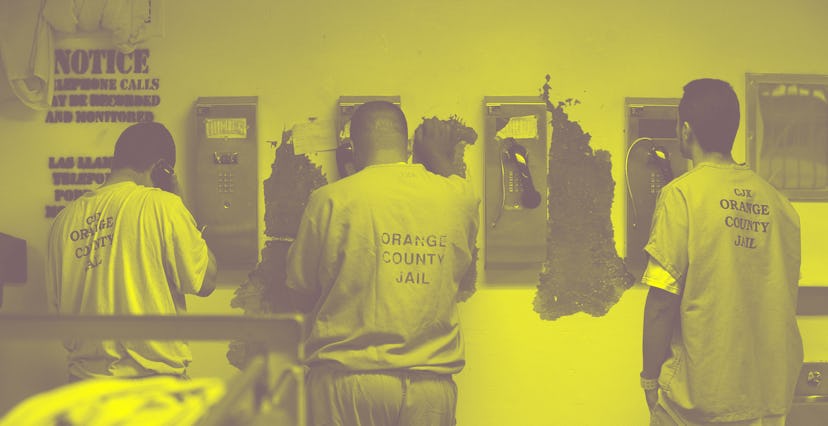 SANTA ANA, CA - MAY 24: Inmates make collect phone calls at the Sheriff's Central Men's Jail in 2011...